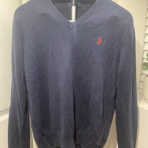 Polo Ralph Lauren Pima Cotton V‑Neck Sweater – Men’s Medium – Navy/Red Pony